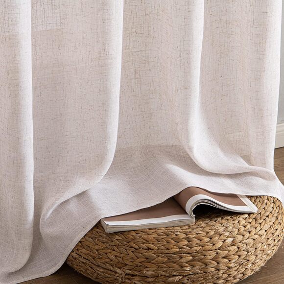 Natural White Linen Curtains 63" – 2 Panels Semi Sheer Textured Back Tab Drapes - Picture 7 of 8